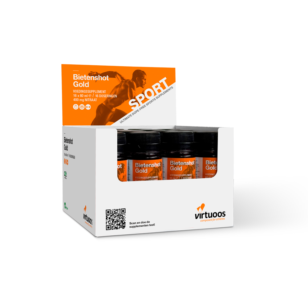 Virtuoos - Beet Shot Gold - affichage 16x 60ml - 400mg Nitrate - Sports d'endurance