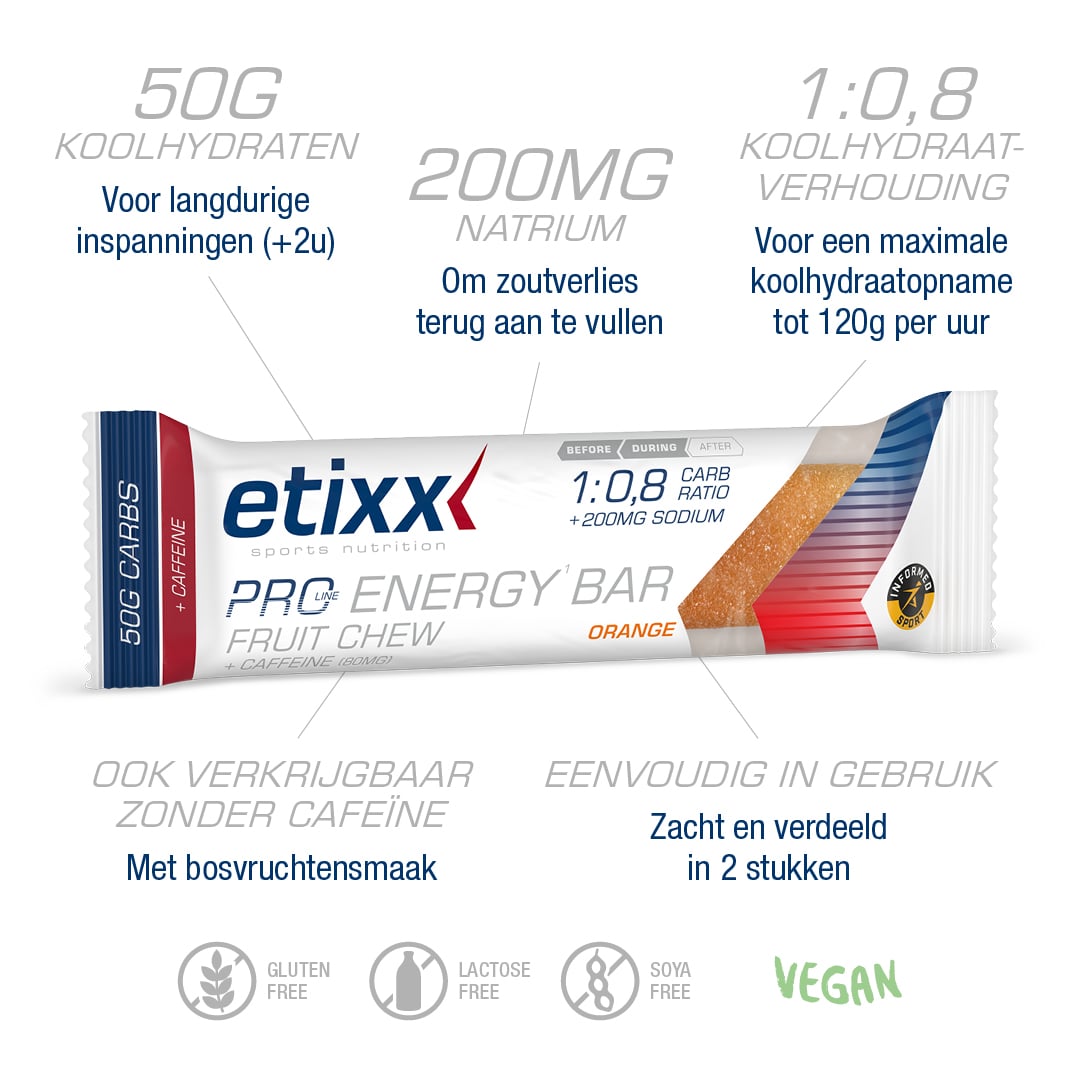 Etixx - Pro Line Energy Bar Fruit Chew - Orange caféinée - À l'unité - Sports D'Endurance